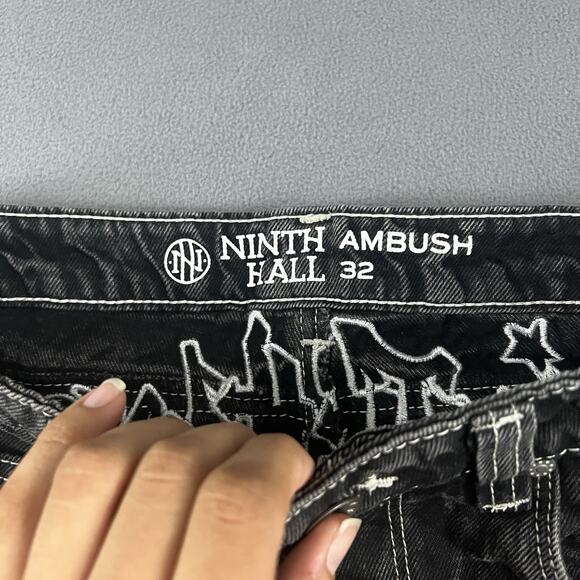 Ninth Hall Ambush Jeans Mens 32 Black Eagle Snake Baggy Wide Leg Hip Hop Y2K - Picture 5 of 14